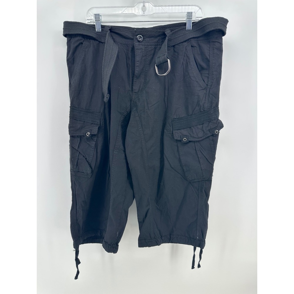 XRAY Jeans Mens Black Cargo Shorts Belted Multi-Pocket Cotton XMS-1618 Size 36